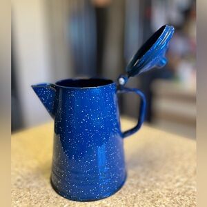 Vintage Blue Speckled Enamel Coffee Pot.